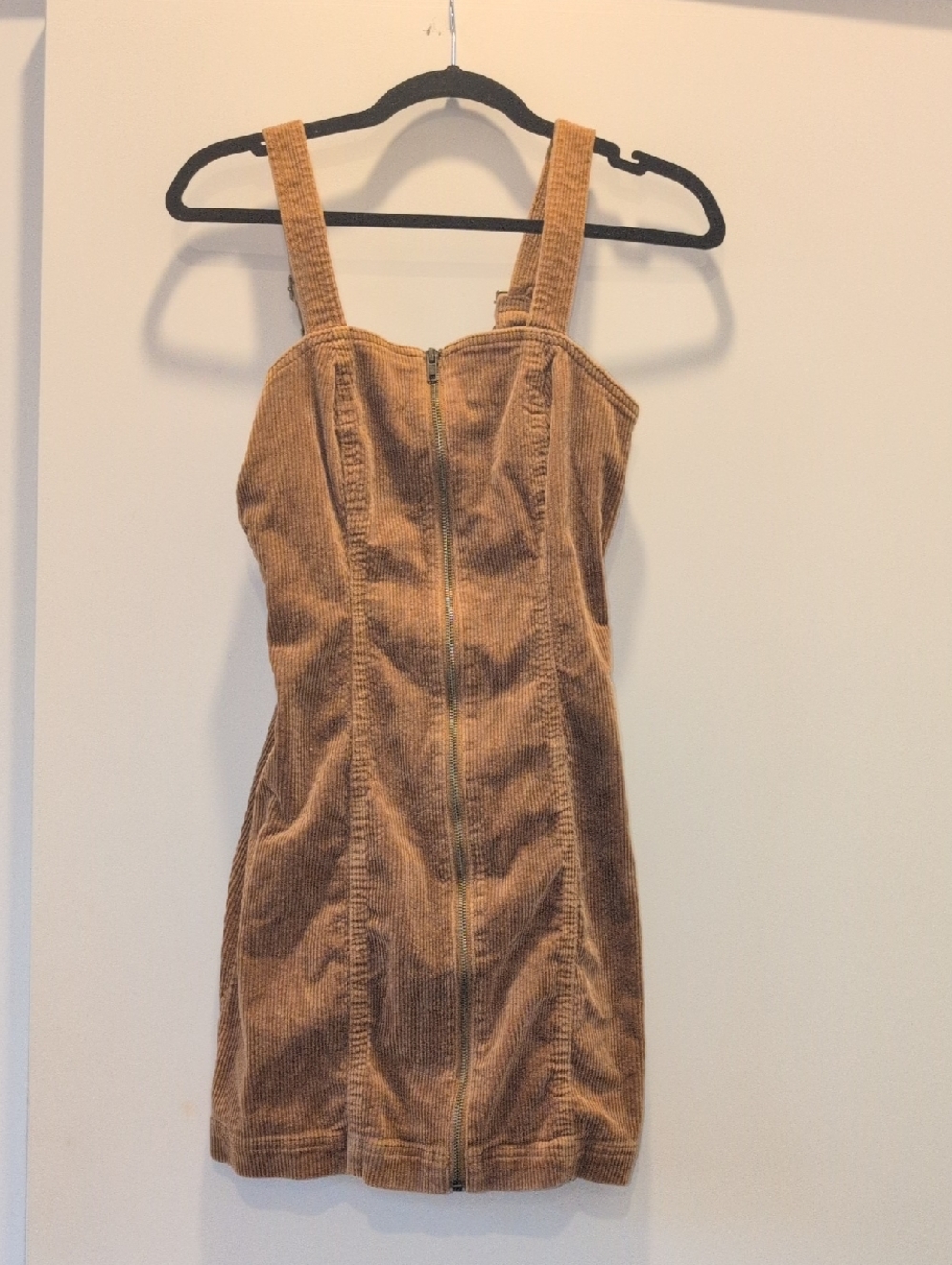 Corduroy Zip-Front Mini Dress in Camel